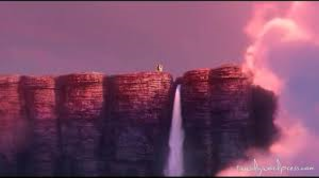 Carl places the house on Paradise Falls