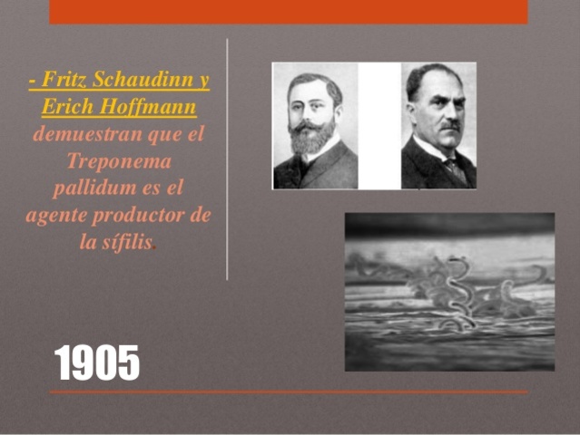 Fritz Schaudinn y Erich Hoffmann demuestran que el Treponema pálidum es el agente productor de la sífilis