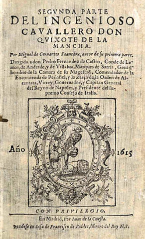 Miguel de Cervantes publica la segunda parte de El ingenioso hidalgo don Quijote de la Mancha.