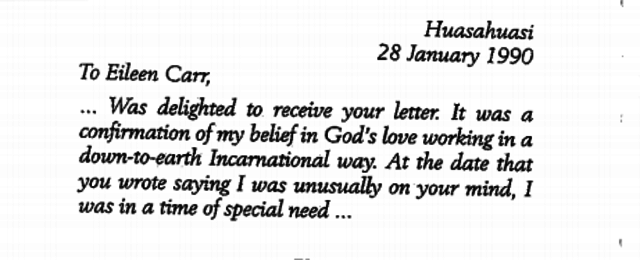 In Peru, Irene wrote to Eileen Carr