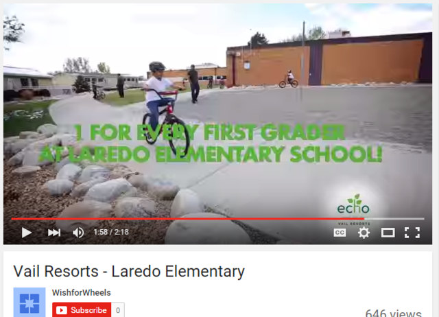 Vail Resorts provide a brand new bike for every first grader in our school!