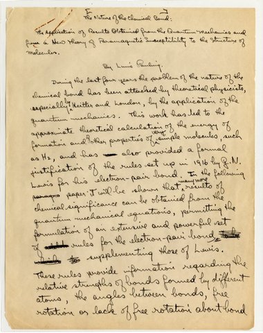 Pauling publica La naturaleza del enlace químico