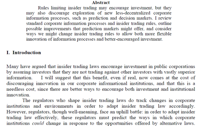 "Insider trading and prediction market" Robin Hanson