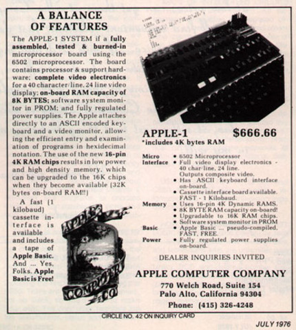 1976 Apple Computer Company
