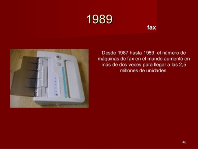 Desde 1987 hasta 1989, el número de máquinas de fax en el mundo aumentó en más de dos veces para llegar a las 2,5 millones de unidades.