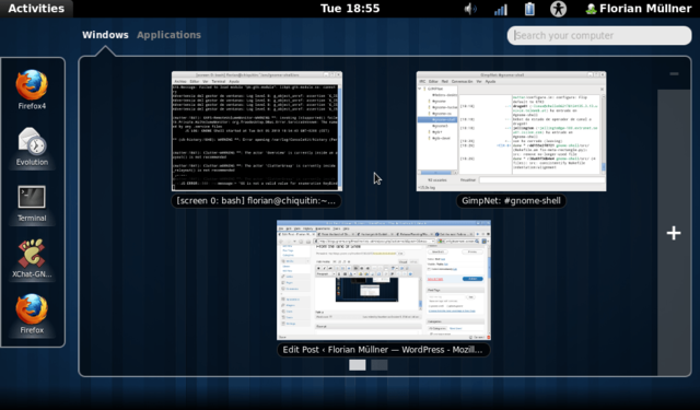 Interfaz de Gnome 3.x  Shell