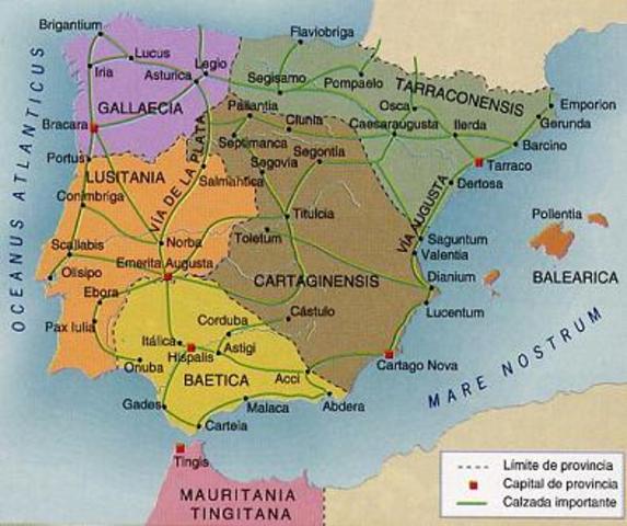 197 a.c. La peninsula iberica es organizada en provincias romanas