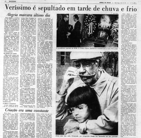 Érico Veríssimo morre vítima de um infarto em Porto Alegre RS.