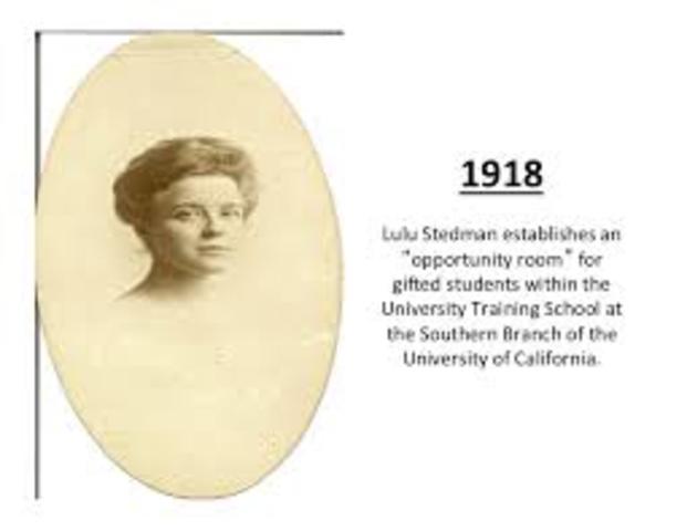 LuLu Stedman established "opportunity room" within the University training School at University of California, Southern Branch
