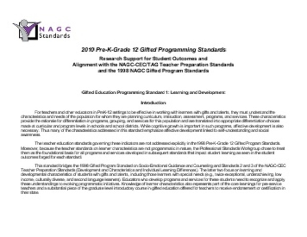 PreK-12 Gifted Programming Standards revised