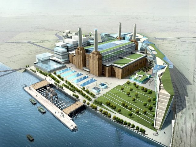 The proposal for Battersea Power Station is changed from an indoor theme park to a mixture of offices, shops and a hotel.