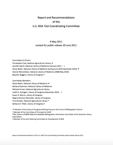 US National Tests on RDA reports