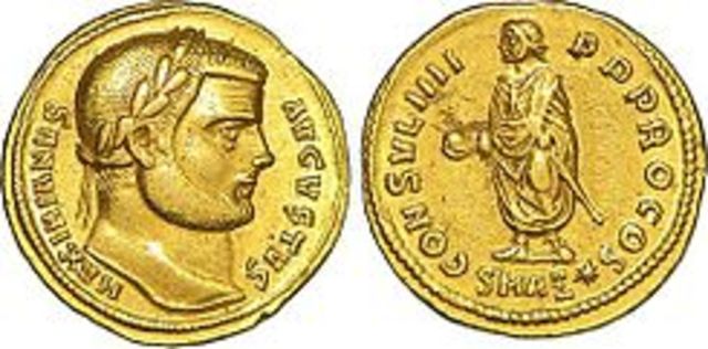 285. Diocleciano nombra a Maximiano como César, echando las bases para la Tetrarquía.