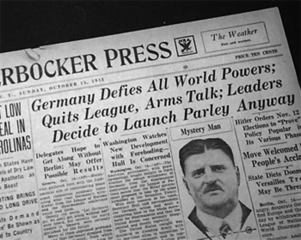 Germany withdraws from International Disarmament Conference and League of Nations