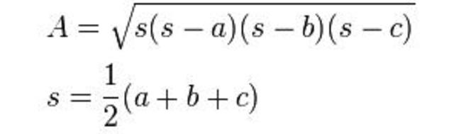 A= S(s-a)(s-b)(s-c)