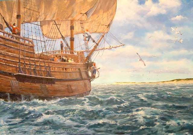 The Mayflower arrives at Cape Cod