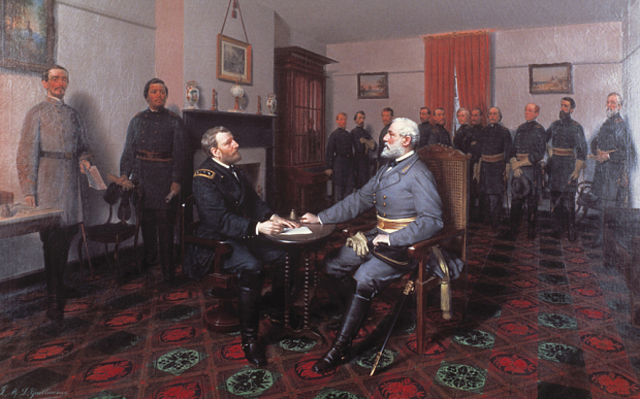 The Civil War ends with Lee's surrender at Appomattox Courthouse.