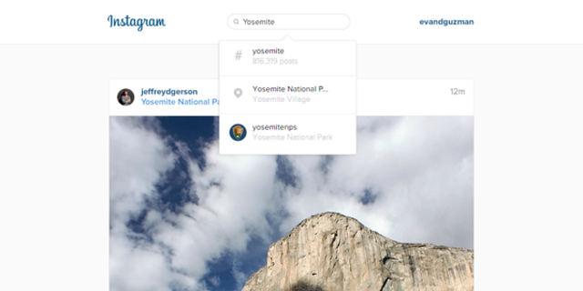 Instagram on the Web enables searching