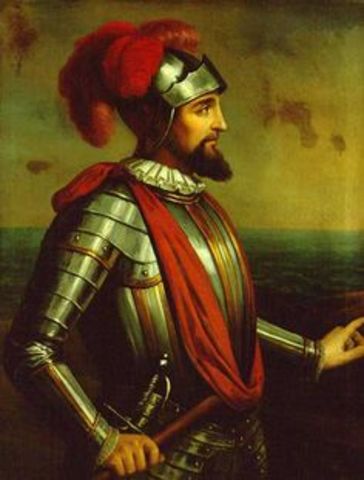 Vasco Nunez de Balboa claims all lands touched by the Pacific Ocean for Spain