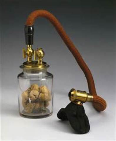 Crawford W. Long uses ether as a general anesthetic during surgery.