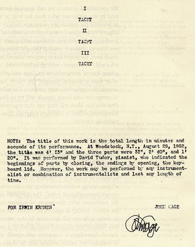 John Cage composes 4'33''