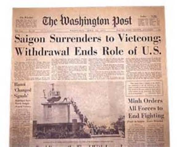South Vietnam falls to Communist forces.