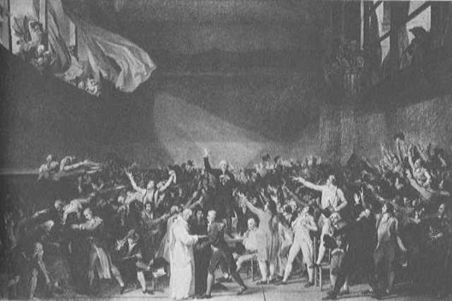 The Third Estate swear an oath of solidaity and unity at a tennist court