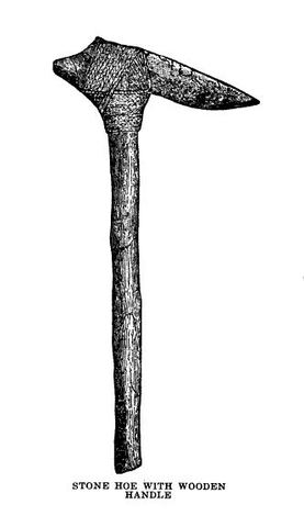 Stone hoe with wooden handle