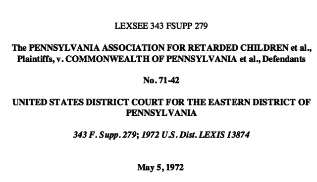 Pennsylvania Association for Retarded Children (PARC) v. Commonwealth of Pennsylvania