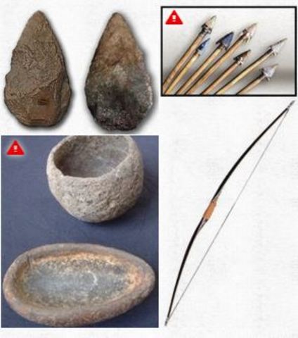 Uso de la piedra. el arco, la flecha y el plato