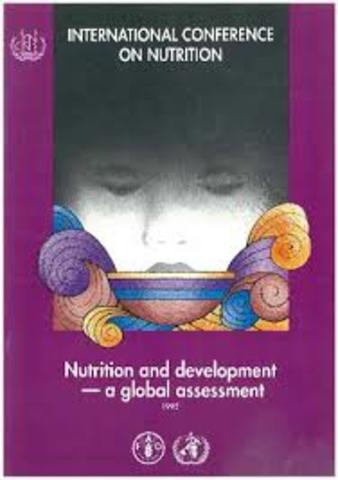 La FAO y la OMS convocan la primera conferencia mundial dedicada exclusivamente a abordar los problemas de nutrición en el mundo: Conferencia Internacional de la Nutrición (CIN), en Roma