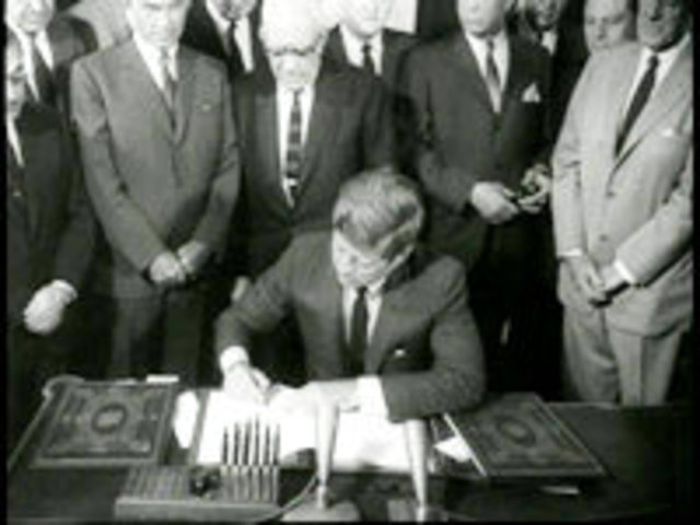 Limited Nuclear Test Ban Treaty signed to limit radioactive deposits found in food from atomic bombs