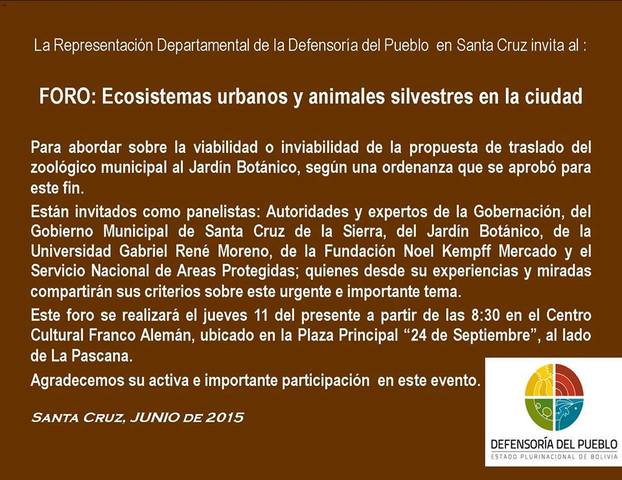 FORO ECOSISTEMA URBANOS Y ANIMALES SILVESTRES