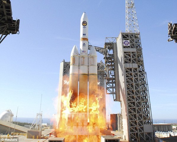 The lifting off of the Titian rocket from launch complex 9.
