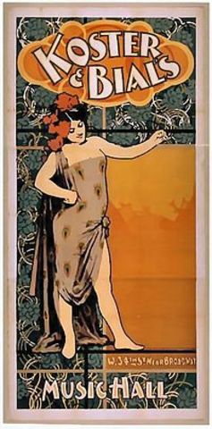 The first public exhibition of projected motion pictures in America was at Koster and Bial's Music Hall