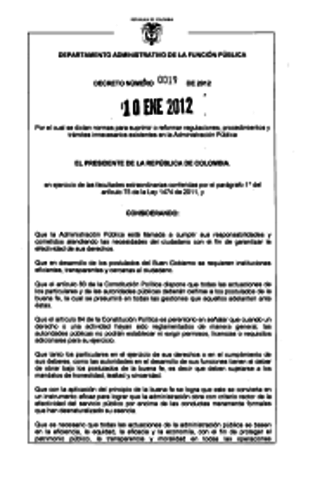 Decreto Ley 019 de 2012