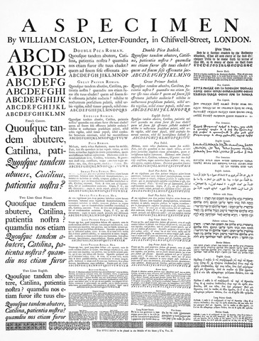 Primer muestrario de fuentes de caslon