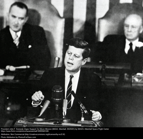 President Kennedy challengesthe nation to reach the moon before the end of the decade.