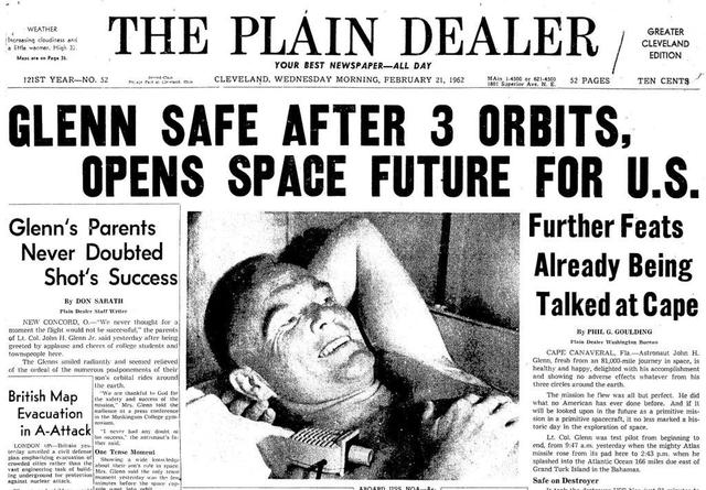 john glenn orbites the earththree times