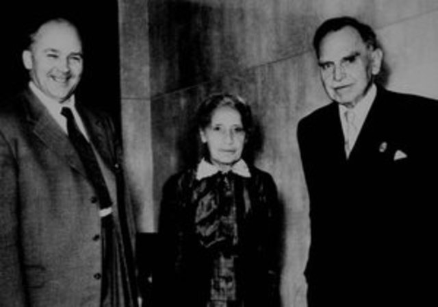 Lise Meitner, Otto Hahn, and Fritz Straussman- Discovery of nuclear fission
