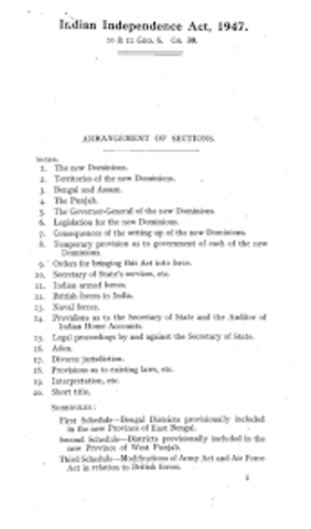 British Parliment passed the India Independence Act