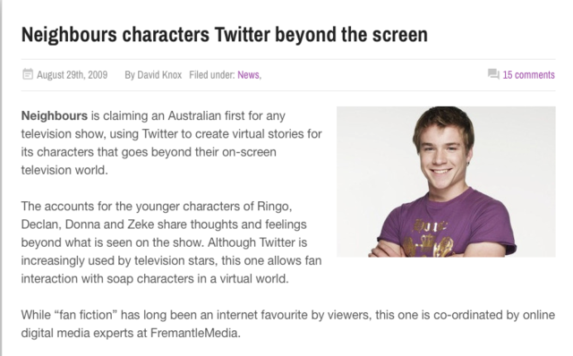 Neighbours is the first Australian TV show to have characters with Twitter accounts