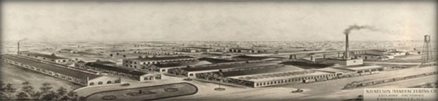 Factory construction begins at N. O. Nelson Manufacturing Company.  The buildings are Romanesque Revival style.