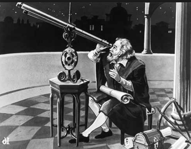 Galileo First Gaze Into Telescope