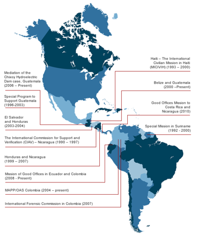 Mapa de las Misiones de Paz de la OEA