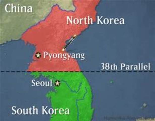 Korea is Divided at the 38th Parallel by the United States and Soviet Union