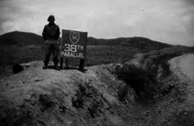 Korea is divided at the 38th Parallel by the United States and Soviet Union