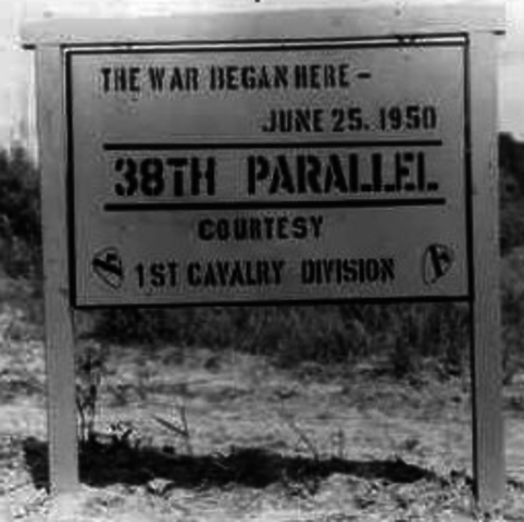 Korea is divided at the 38th parallel by the US and USSR