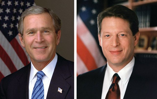 Texan Governor George W. Bush defeats Democratic Vice President Al Gore in U.S. Presidential Election