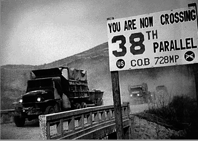 Korea is divided at the 38th parallel